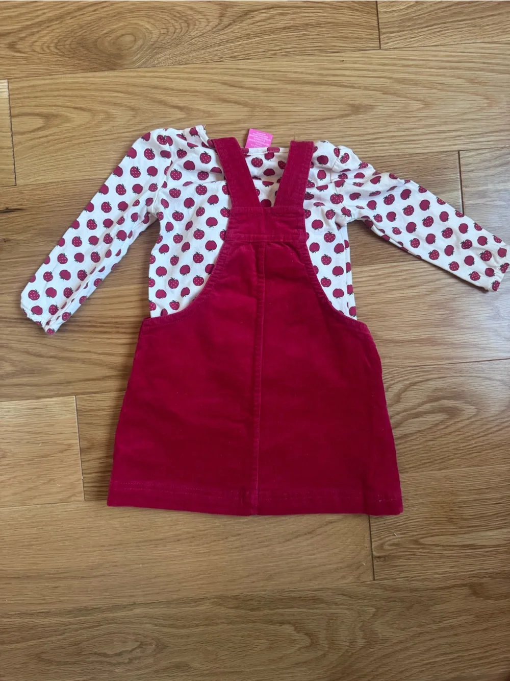 Isaac Mizrahi Red Corduroy Apple Pinafore with Matching Top